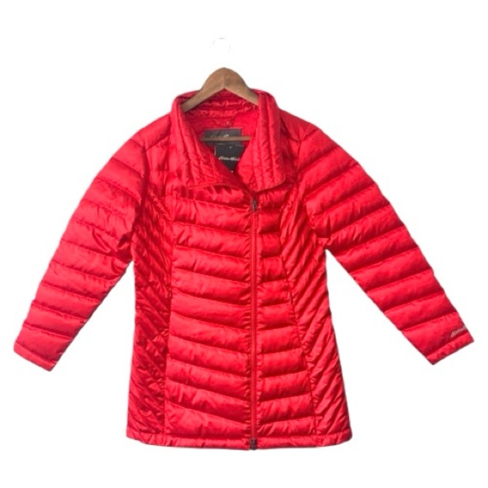 NEW Eddie Bauer Red Alpine Down Feather Filled Quilted Puffer Coat Storm Medium